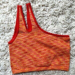 OFFLINE By Aerie Seamless One Shoulder Longline Sports Bra Pink and Orange